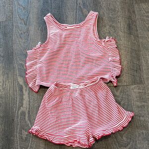 Zara Kids Red and White Striped Shorts Set